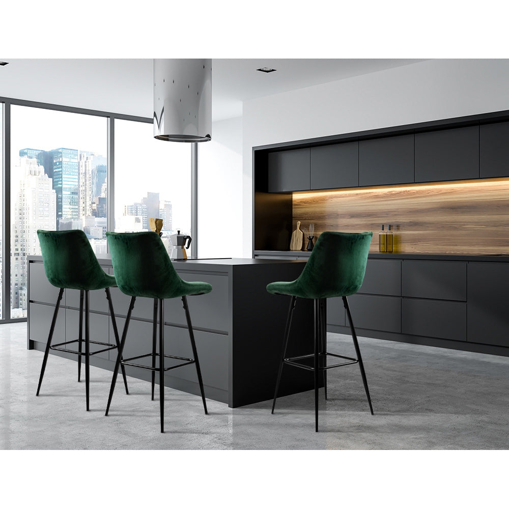 Artiss 2x Bar Stools Velvet Chairs Green BA-K-0222-GRX2