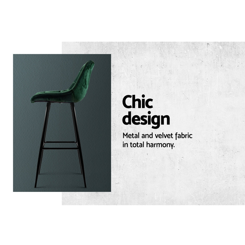 Artiss 2x Bar Stools Velvet Chairs Green BA-K-0222-GRX2