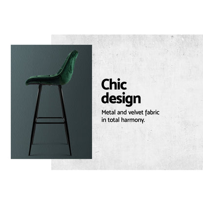 Artiss 2x Bar Stools Velvet Chairs Green BA-K-0222-GRX2