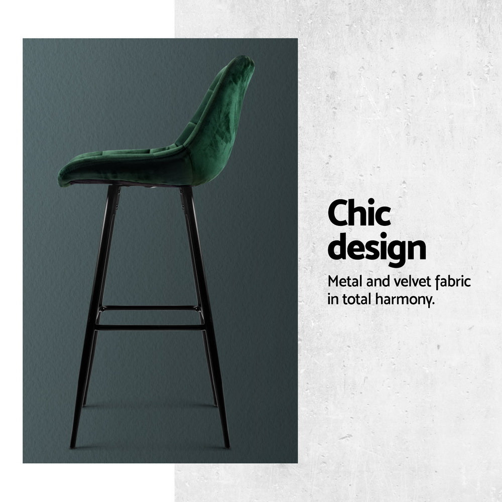 Artiss 4x Bar Stools Velvet Chairs Green BA-K-0222-GRX4