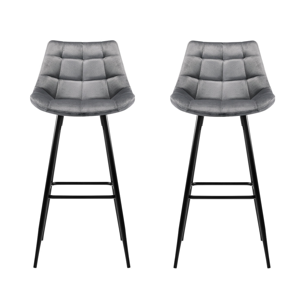 Artiss 2x Bar Stools Velvet Chairs Grey BA-K-0222-GYX2
