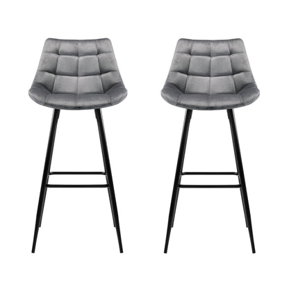 Artiss 2x Bar Stools Velvet Chairs Grey BA-K-0222-GYX2