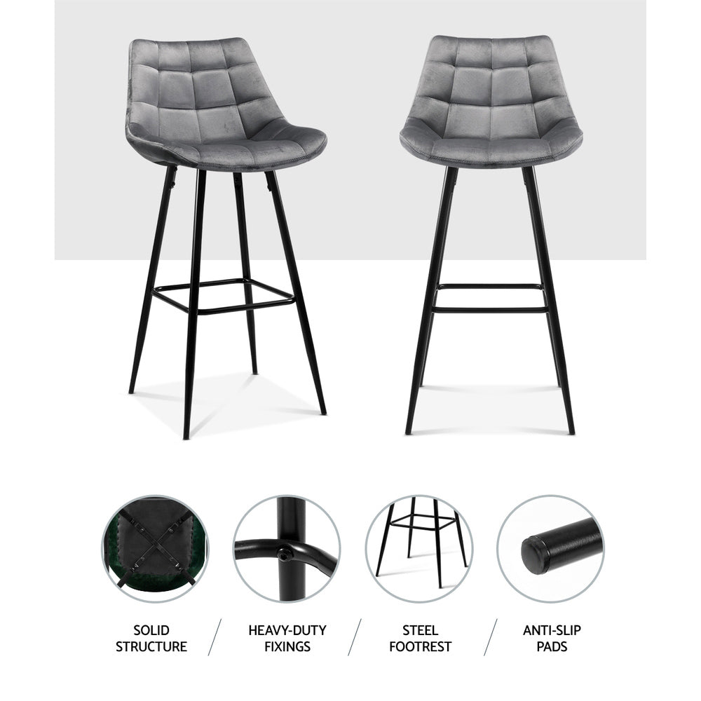 Artiss 2x Bar Stools Velvet Chairs Grey BA-K-0222-GYX2