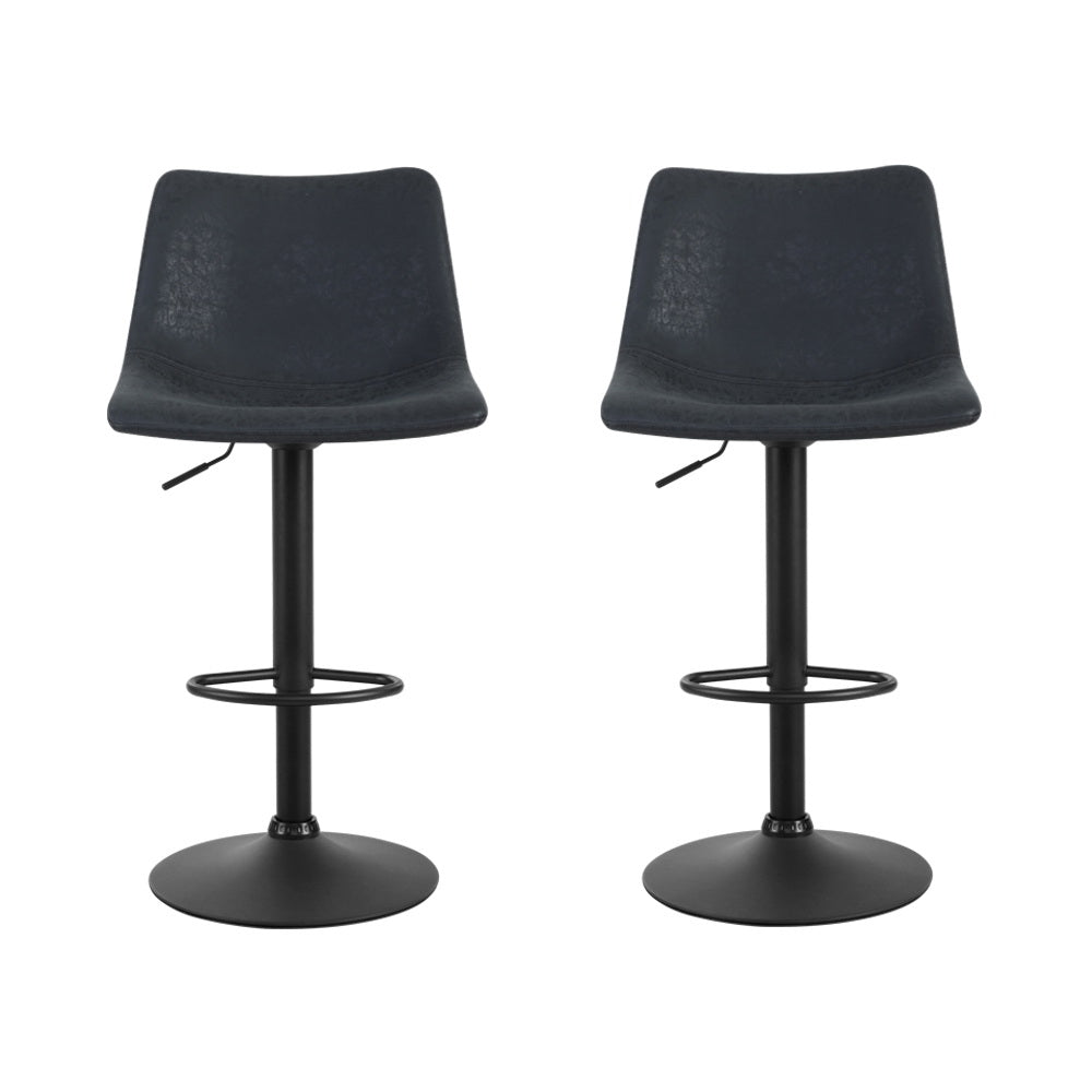 Artiss 2x Bar Stools Vintage Leather Swivel Gas Lift Black BA-K-0224-BKX2