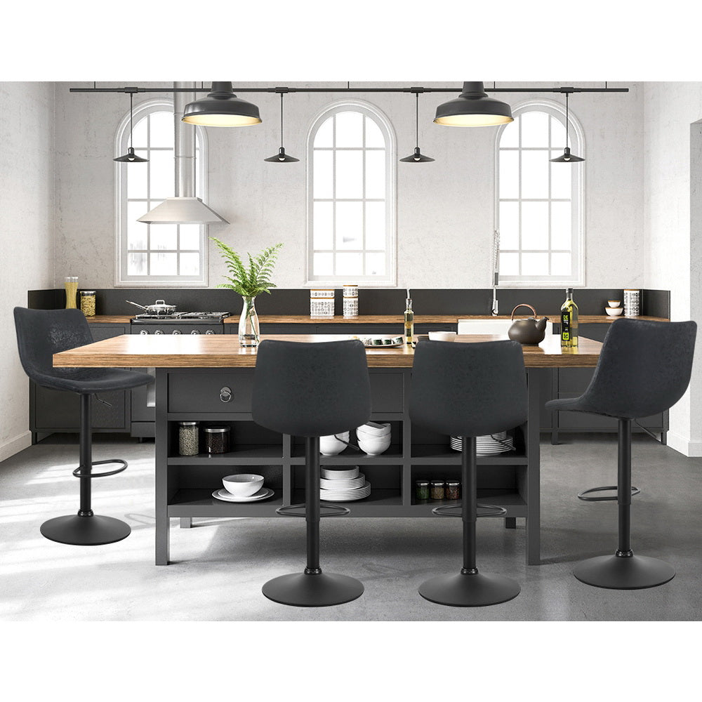 Artiss 2x Bar Stools Vintage Leather Swivel Gas Lift Black BA-K-0224-BKX2