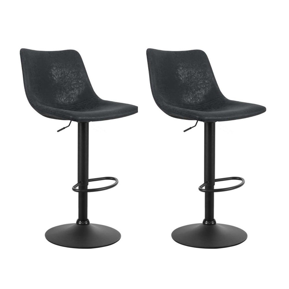 Artiss 2x Bar Stools Vintage Leather Swivel Gas Lift Black BA-K-0224-BKX2