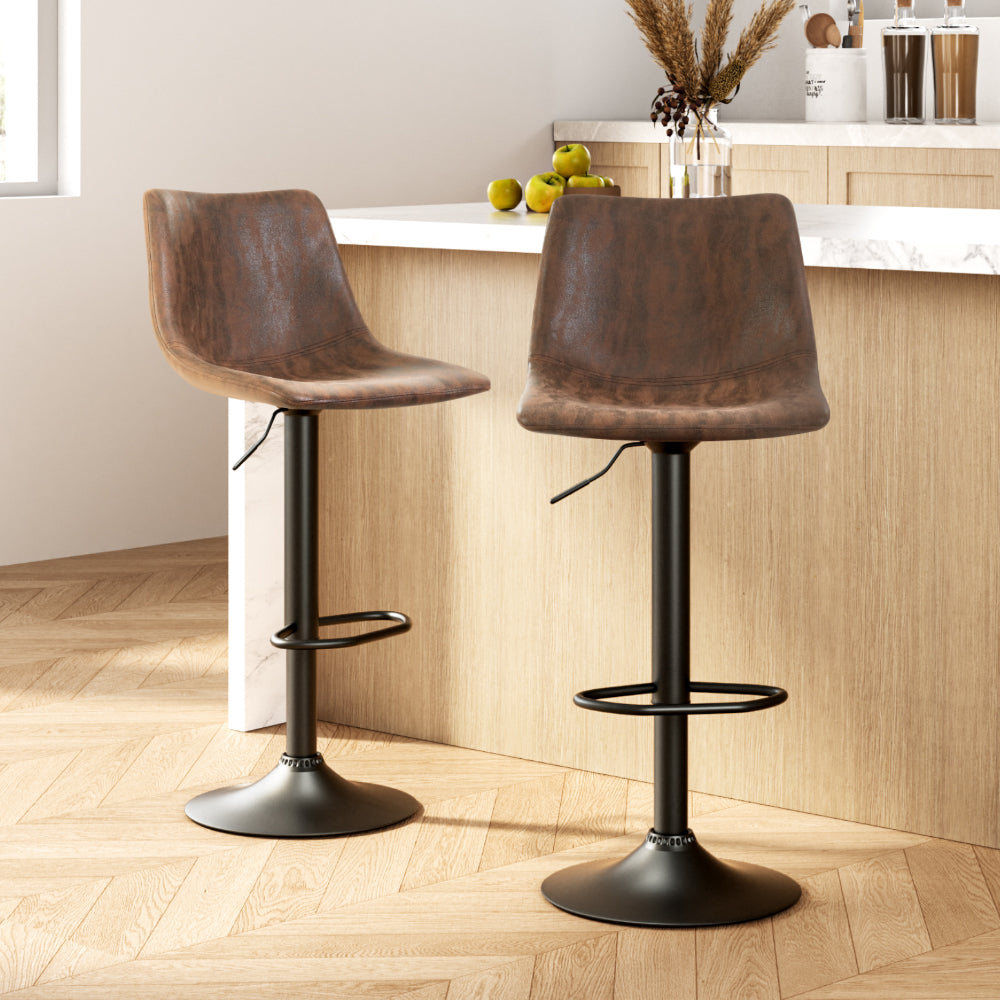 Artiss 2x Bar Stools Vintage Swivel Gas Lift Brown BA-K-0224-BRX2