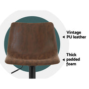 Artiss 2x Bar Stools Vintage Swivel Gas Lift Brown BA-K-0224-BRX2