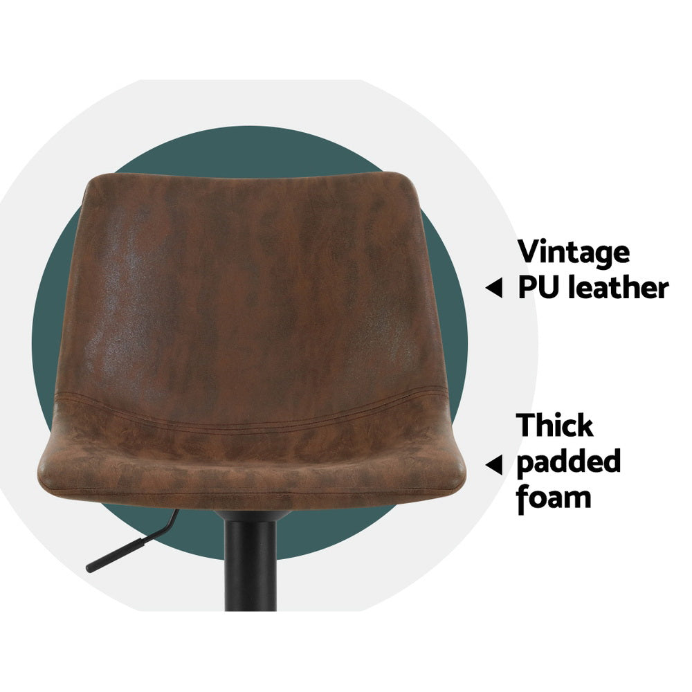 Artiss 2x Bar Stools Vintage Swivel Gas Lift Brown BA-K-0224-BRX2