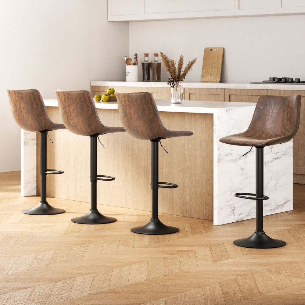 Artiss 4x Bar Stools Vintage Leather Swivel Gas Lift Brown BA-K-0224-BRX4