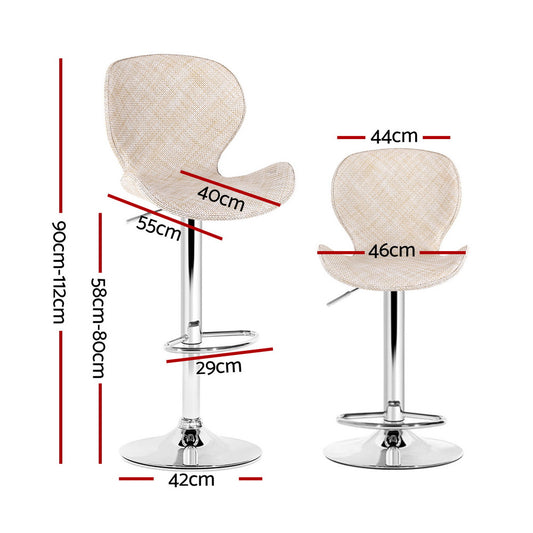 Artiss 2x Bar Stools Kitchen Swivel Gas Lift Counter Chair Wing PE Rattan Beige BA-K-1004-BGX2