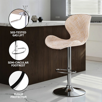 Artiss 2x Bar Stools Kitchen Swivel Gas Lift Counter Chair Wing PE Rattan Beige BA-K-1004-BGX2