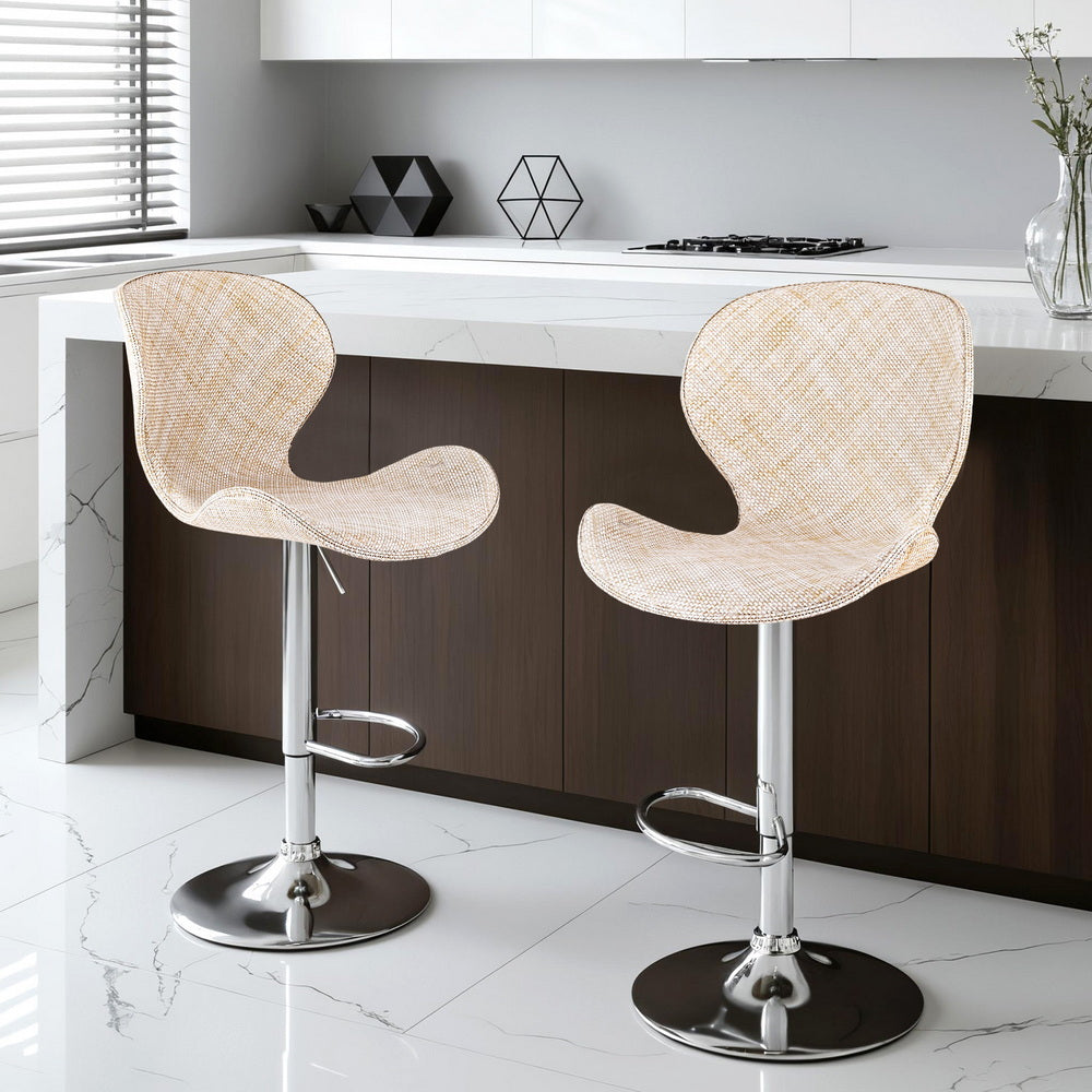 Artiss 2x Bar Stools Kitchen Swivel Gas Lift Counter Chair Wing PE Rattan Beige BA-K-1004-BGX2