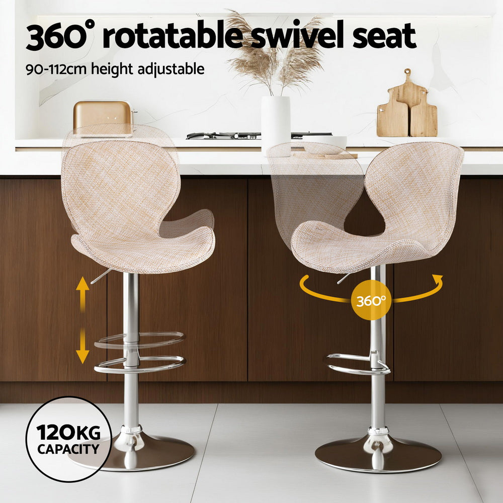Artiss 4x Bar Stools Kitchen Swivel Gas Lift Counter Chair Wing PE Rattan Beige BA-K-1004-BGX4