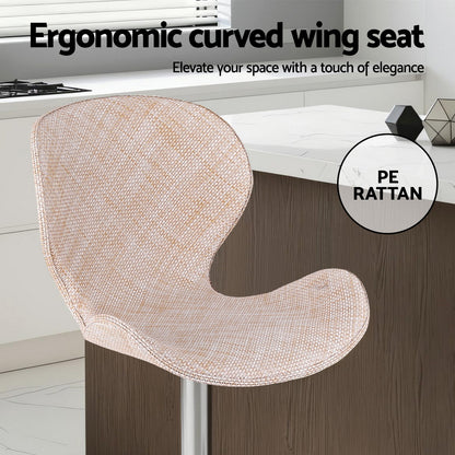 Artiss 4x Bar Stools Kitchen Swivel Gas Lift Counter Chair Wing PE Rattan Beige BA-K-1004-BGX4