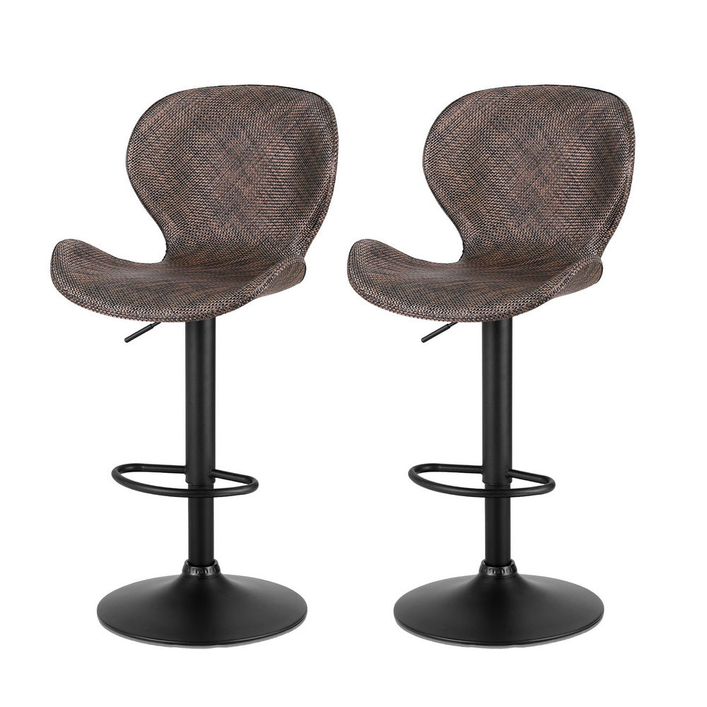 Artiss 2x Bar Stools Kitchen Swivel Gas Lift Counter Chair Wing PE Rattan Brown BA-K-1004-BRX2