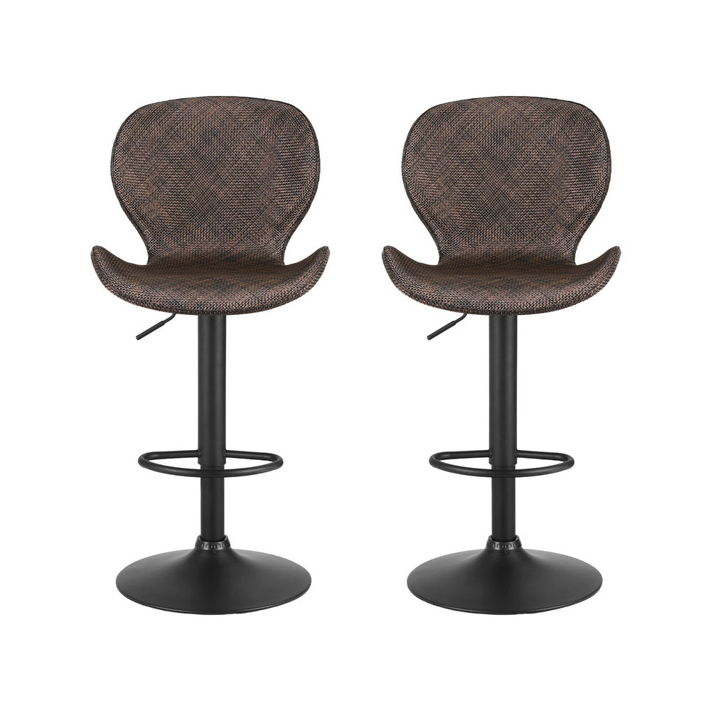 Artiss 2x Bar Stools Kitchen Swivel Gas Lift Counter Chair Wing PE Rattan Brown BA-K-1004-BRX2