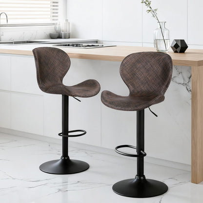 Artiss 2x Bar Stools Kitchen Swivel Gas Lift Counter Chair Wing PE Rattan Brown BA-K-1004-BRX2