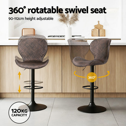 Artiss 4x Bar Stools Kitchen Swivel Gas Lift Counter Chair Wing PE Rattan Brown BA-K-1004-BRX4