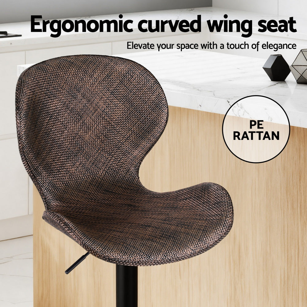 Artiss 4x Bar Stools Kitchen Swivel Gas Lift Counter Chair Wing PE Rattan Brown BA-K-1004-BRX4
