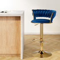 Artiss Bar Stools Gas Lift Velvet Woven Backrest Navy BA-K-1006-BL