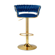Artiss 2x Bar Stools Gas Lift Velvet Woven Backrest Navy BA-K-1006-BLX2