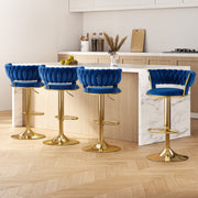 Artiss 4x Bar Stools Gas Lift Velvet Woven Backrest Navy BA-K-1006-BLX4