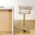 Artiss Bar Stools Gas Lift Velvet Woven Backrest Ivory BA-K-1006-IV