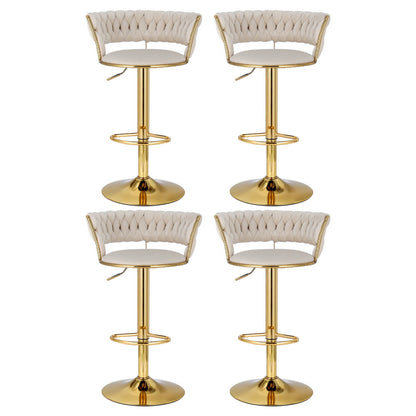 Artiss 4x Bar Stools Gas Lift Velvet Woven Backrest Ivory BA-K-1006-IVX4