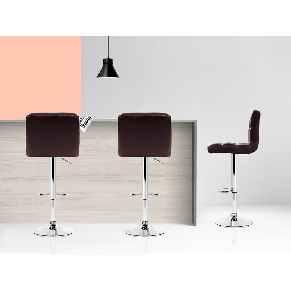 Artiss 4x Bar Stools Leather Gas Lift Brown BA-K-1055-CHX4