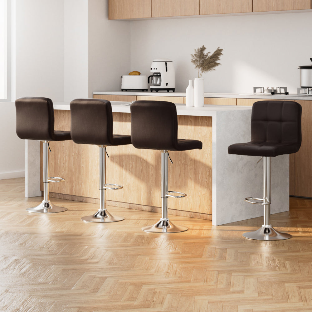 Artiss 4x Bar Stools Leather Gas Lift Brown BA-K-1055-CHX4