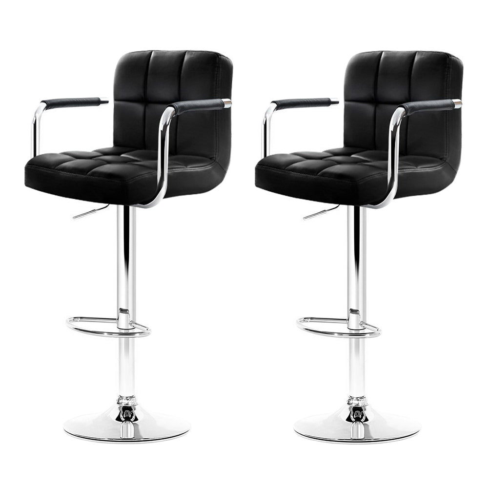 Artiss 2x Bar Stools Leather Gas Lift w/Armrest Black BA-K-1055A-BKX2
