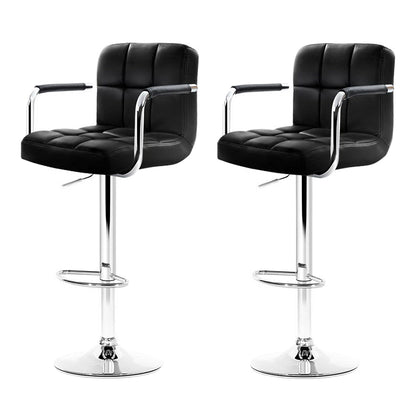 Artiss 2x Bar Stools Leather Gas Lift w/Armrest Black BA-K-1055A-BKX2