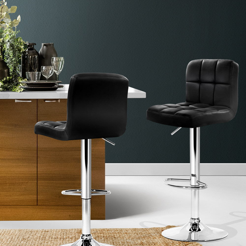 Artiss 2x Bar Stools Leather Gas Lift w/Armrest Black BA-K-1055A-BKX2