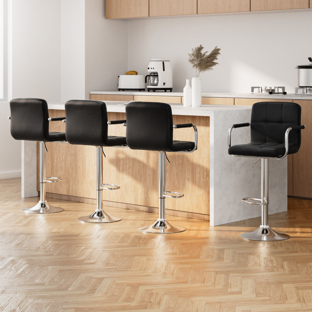 Artiss 4x Bar Stools Leather Gas Lift w/Armrest Black
