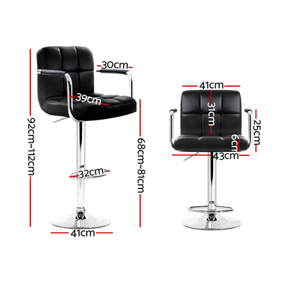 Artiss 4x Bar Stools Leather Gas Lift w/Armrest Black BA-K-1055A-BKX4