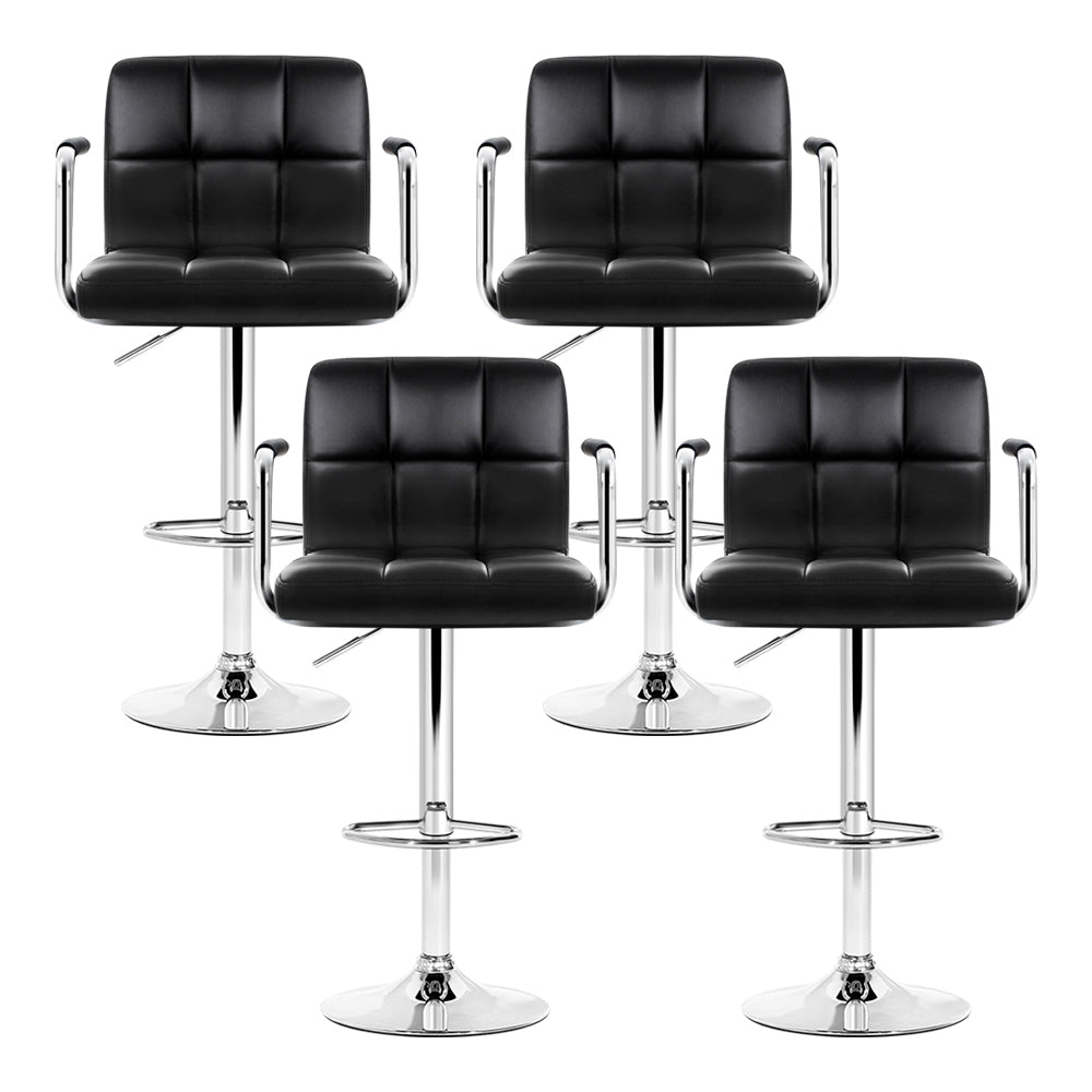 Artiss 4x Bar Stools Leather Gas Lift w/Armrest Black BA-K-1055A-BKX4