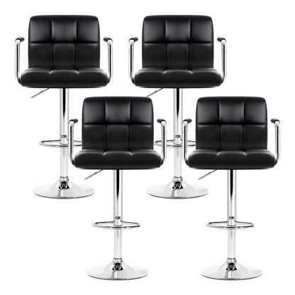 Artiss 4x Bar Stools Leather Gas Lift w/Armrest Black BA-K-1055A-BKX4