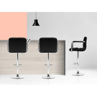 Artiss 4x Bar Stools Leather Gas Lift w/Armrest Black BA-K-1055A-BKX4