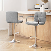 Artiss 2x Bar Stools Fabric Gas Lift w/Armrest Grey BA-K-1055A-FABRIC-GYX2