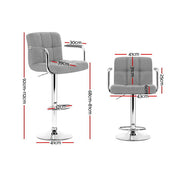 Artiss 2x Bar Stools Fabric Gas Lift w/Armrest Grey BA-K-1055A-FABRIC-GYX2
