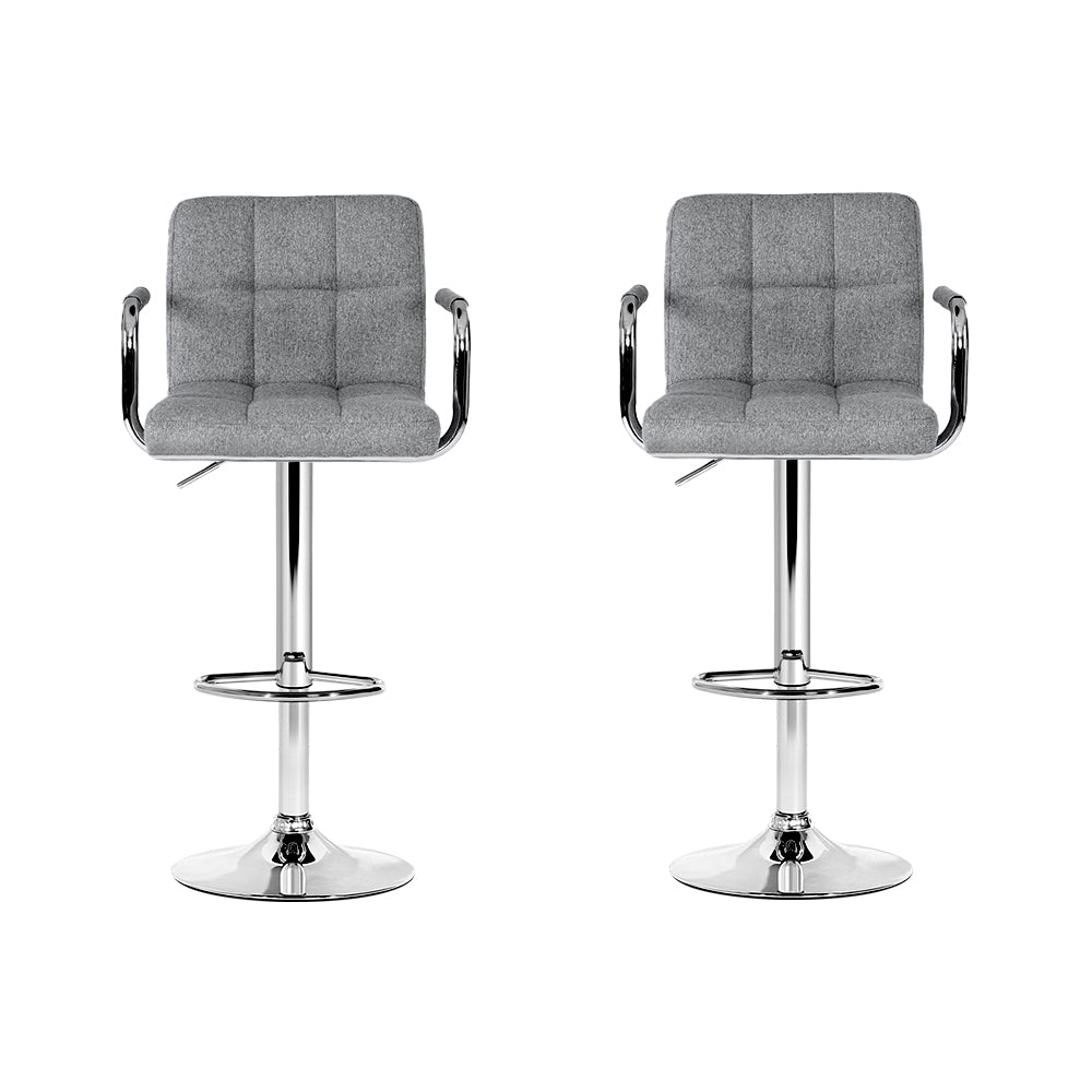 Artiss 2x Bar Stools Fabric Gas Lift w/Armrest Grey BA-K-1055A-FABRIC-GYX2