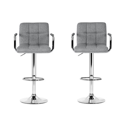 Artiss 2x Bar Stools Fabric Gas Lift w/Armrest Grey BA-K-1055A-FABRIC-GYX2