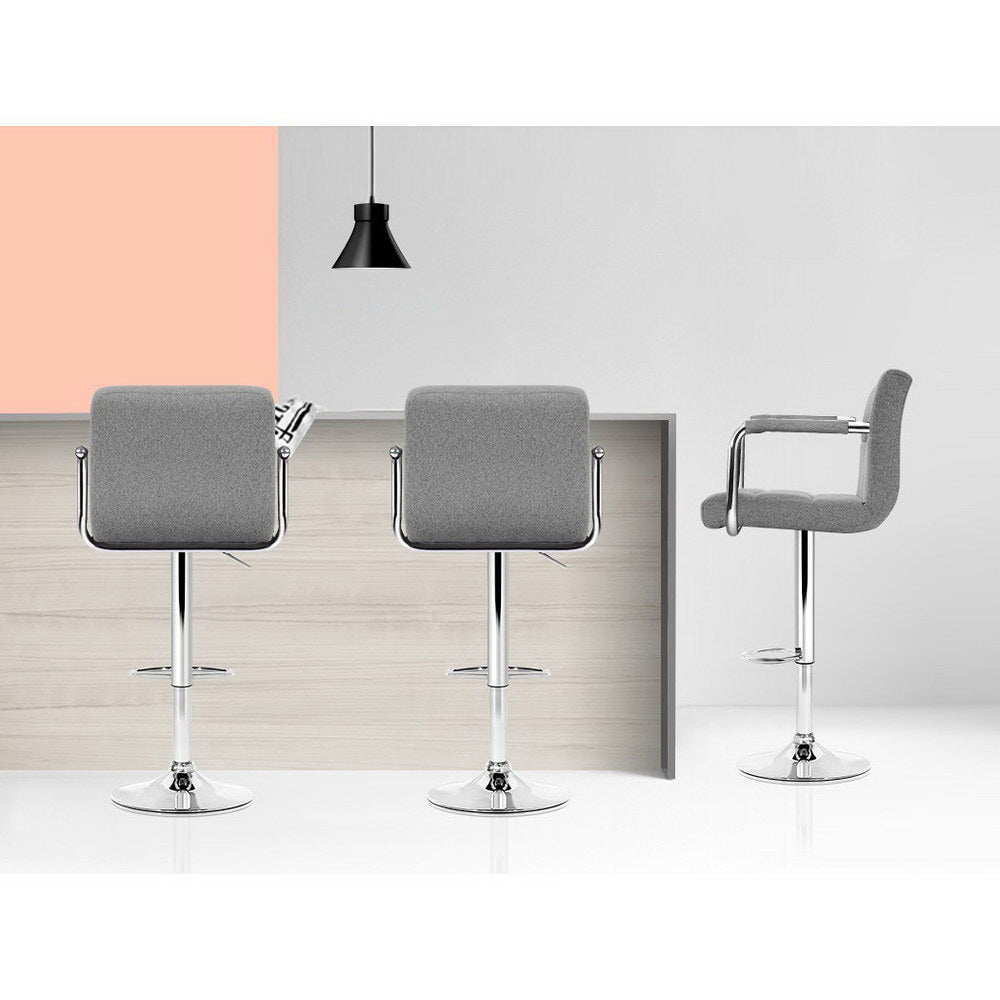Artiss 2x Bar Stools Fabric Gas Lift w/Armrest Grey BA-K-1055A-FABRIC-GYX2