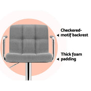 Artiss 2x Bar Stools Fabric Gas Lift w/Armrest Grey BA-K-1055A-FABRIC-GYX2