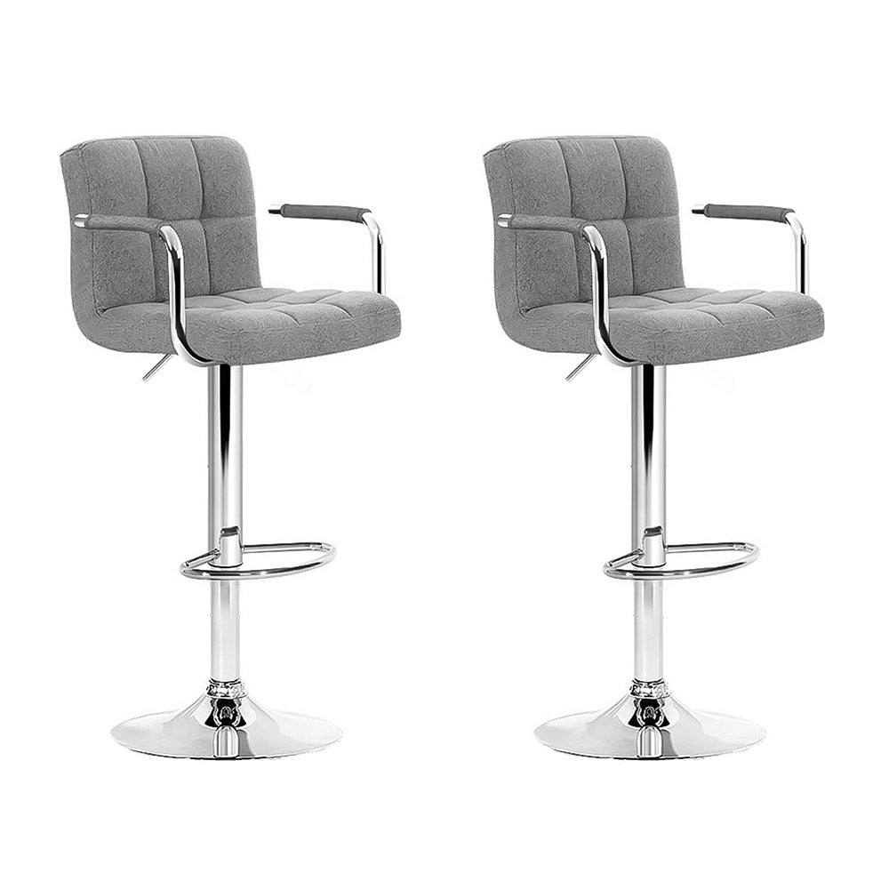 Artiss 2x Bar Stools Fabric Gas Lift w/Armrest Grey BA-K-1055A-FABRIC-GYX2