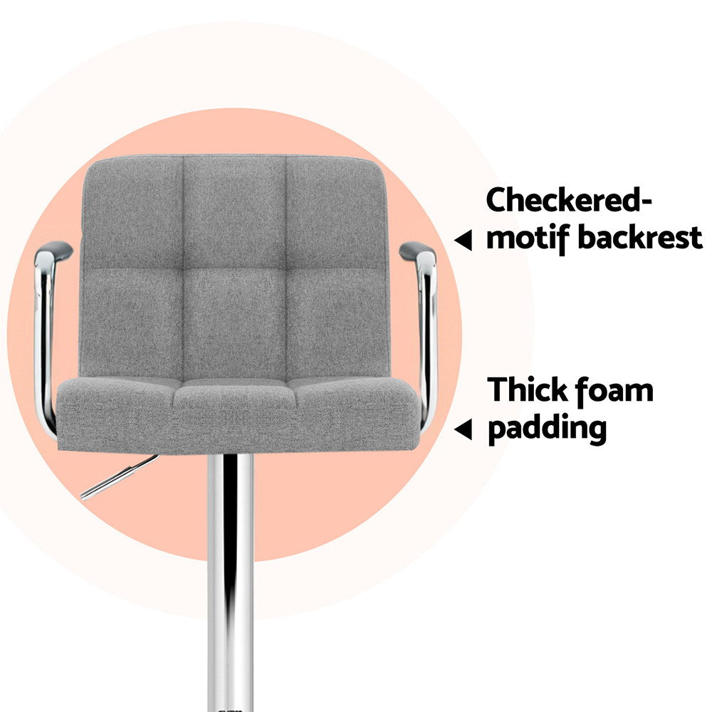 Artiss 4x Bar Stools Fabric Gas Lift w/Armrest Grey BA-K-1055A-FABRIC-GYX4