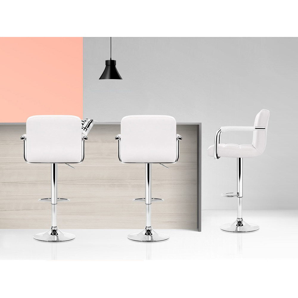 Artiss 2x Bar Stools Leather Gas Lift w/Armrest White BA-K-1055A-WHX2