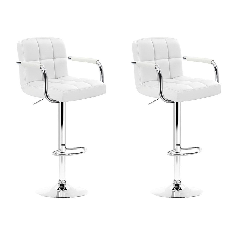 Artiss 2x Bar Stools Leather Gas Lift w/Armrest White BA-K-1055A-WHX2