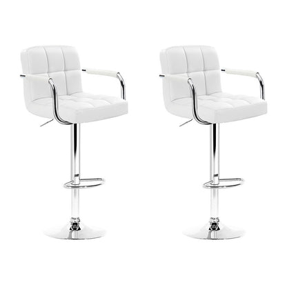 Artiss 2x Bar Stools Leather Gas Lift w/Armrest White BA-K-1055A-WHX2